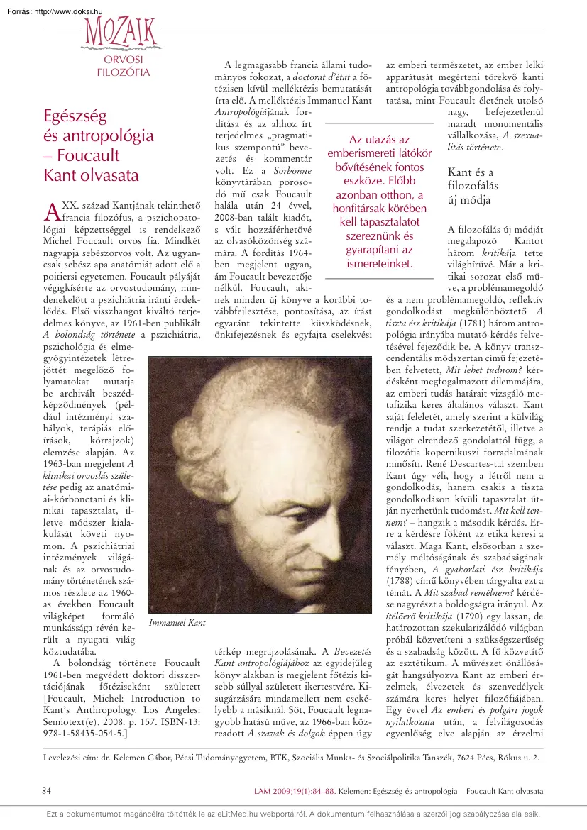Egészség és antropológia, Foucault Kant olvasata