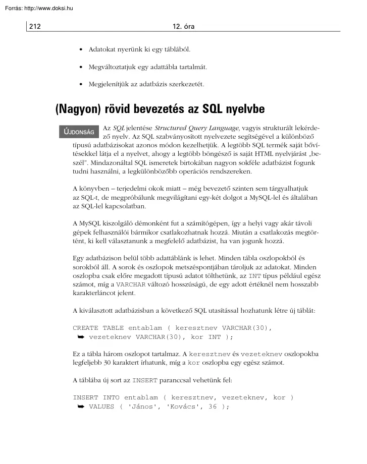Adatbázisok kezelése, MySQL