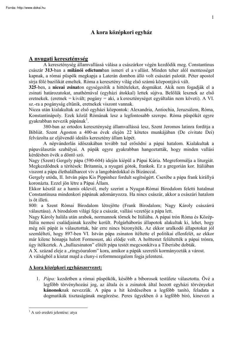 A kora középkori egyház