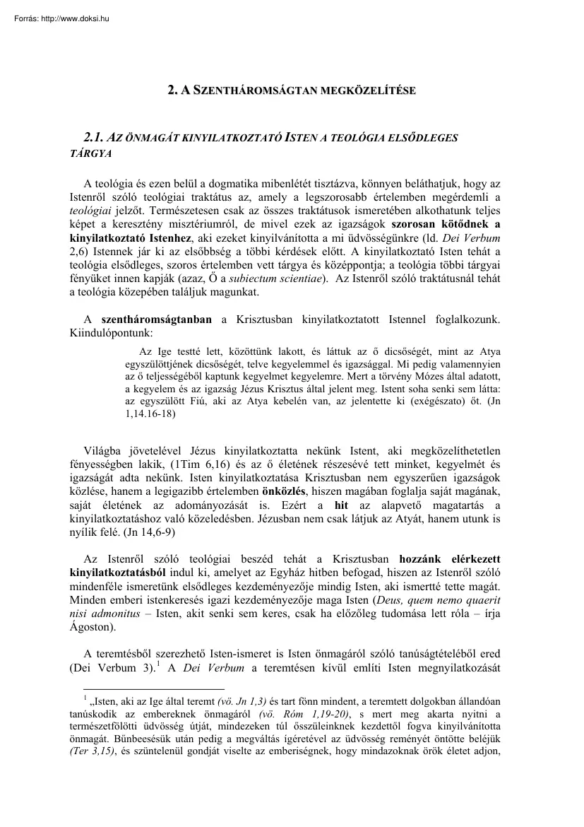 A szentháromságtan megközelítése