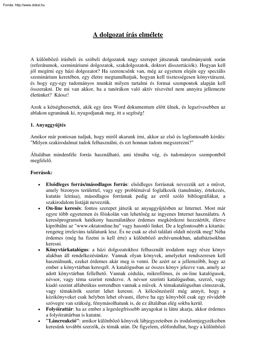 A dolgozatírás elmélete