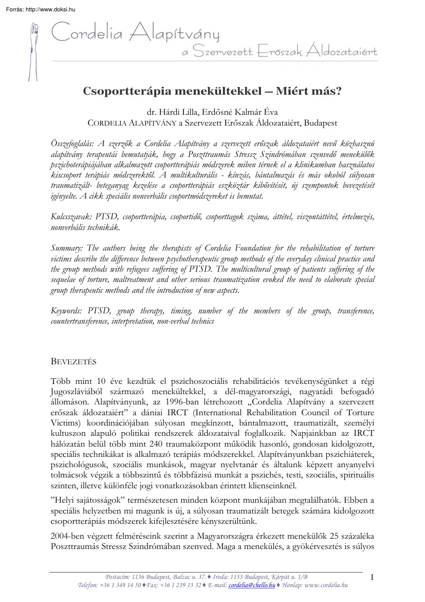 dr. Hárdi-Erdősné - Csoportterápia menekültekkel