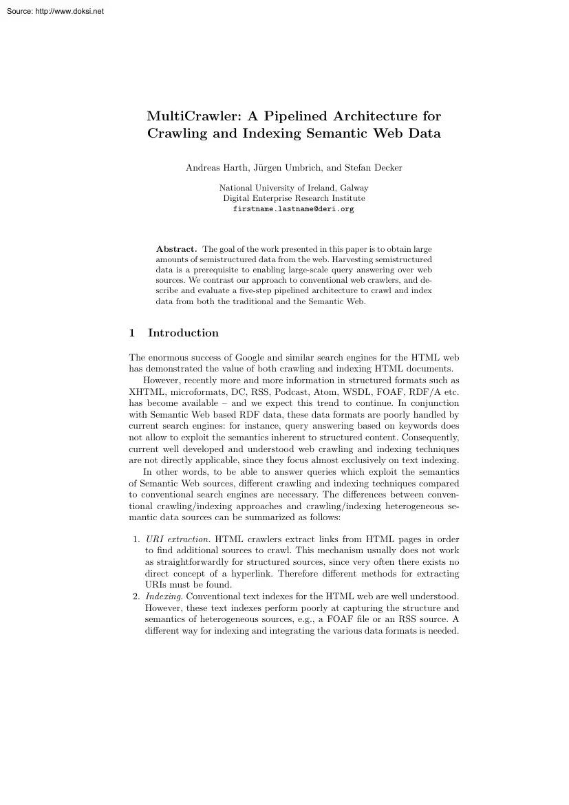 Andreas-Jürgen-Stefan - MultiCrawler, A Pipelined Architecture for Crawling and Indexing Semantic