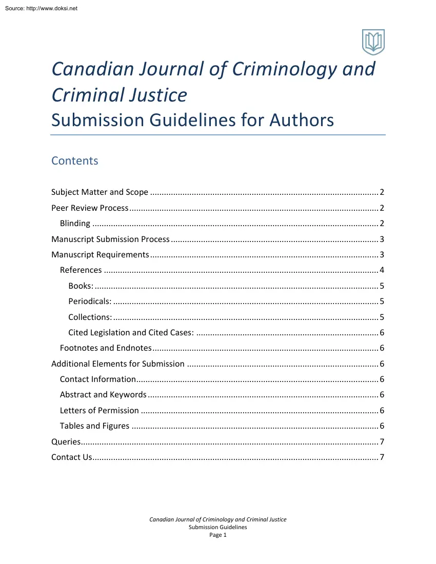 Canadian Journal of Criminology and Criminal Justice Submission Guidelines for Authors