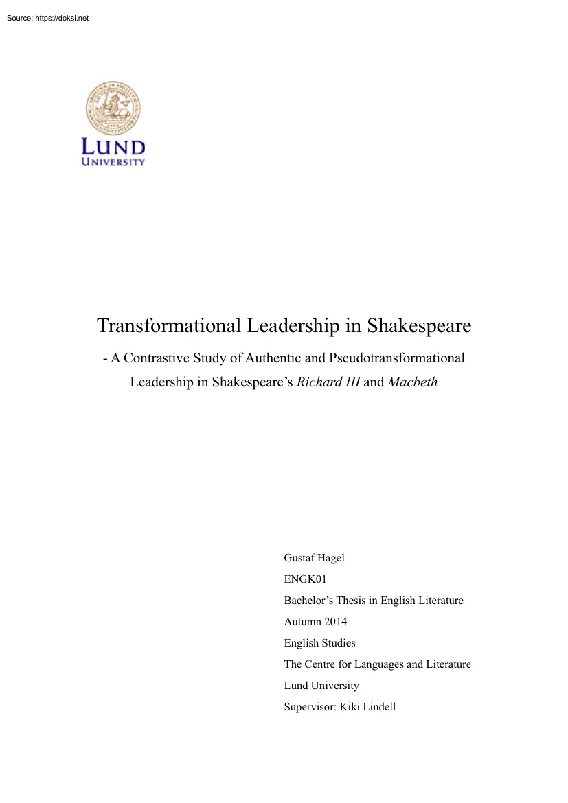 Gustaf Hagel - Transformational Leadership in Shakespeare