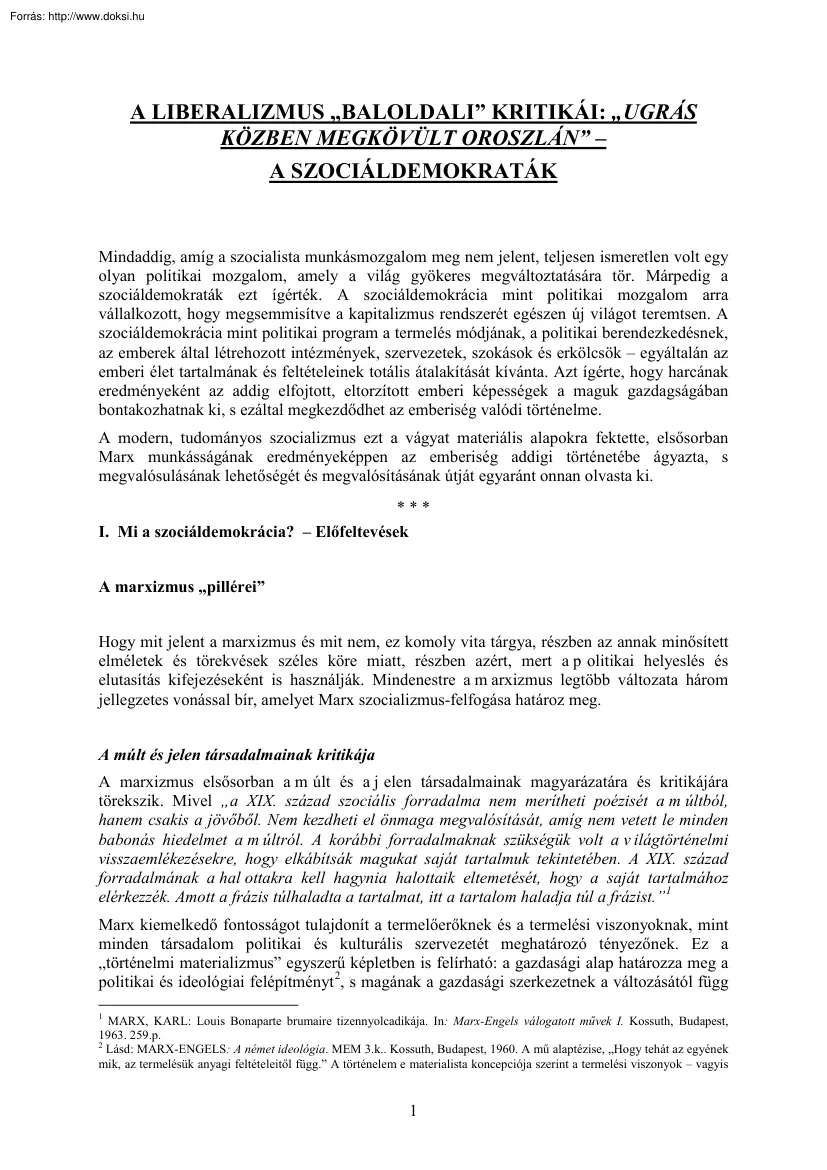 A liberalizmus baloldali kritikái, ugrás közben megkövült oroszlán - A szociáldemokraták