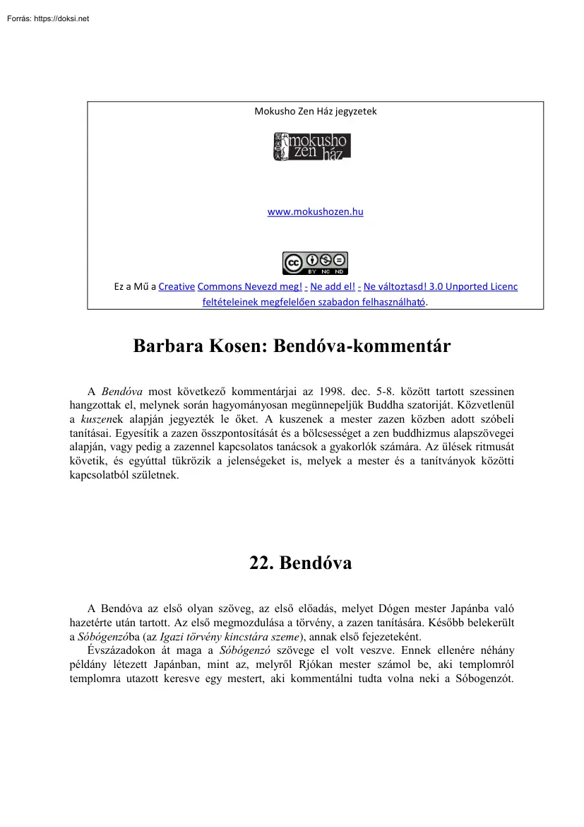 Barbara Kosen - Bendóva-kommentár