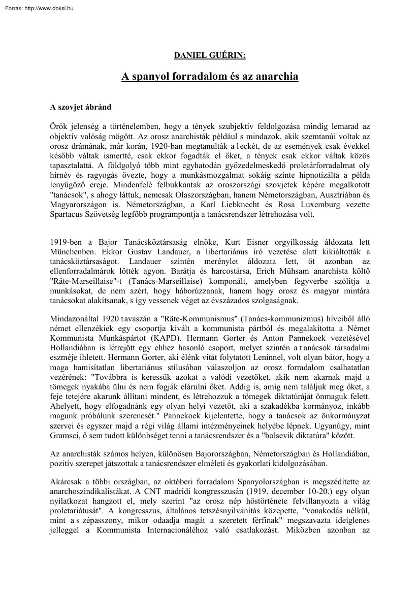 Daniel Guérin - A spanyol forradalom és az anarchia
