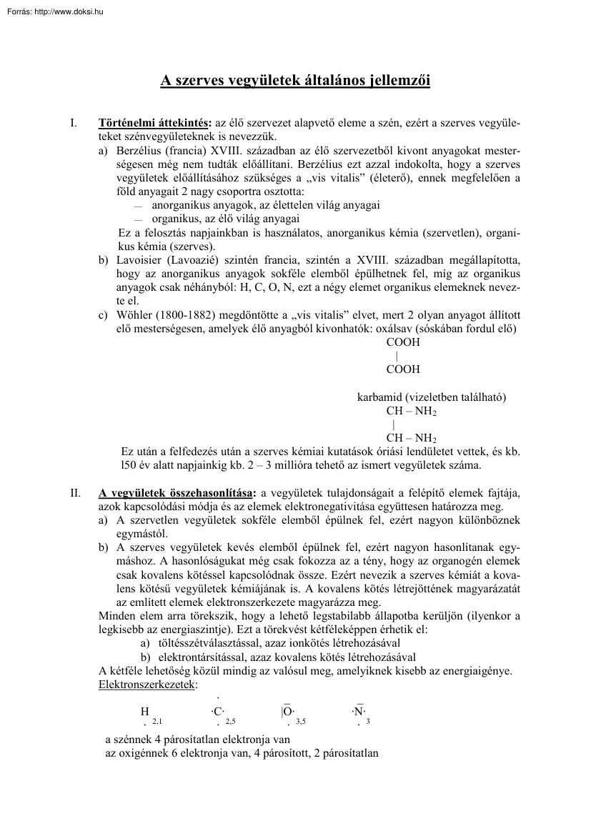 A szerves vegyületek általános jellemzői