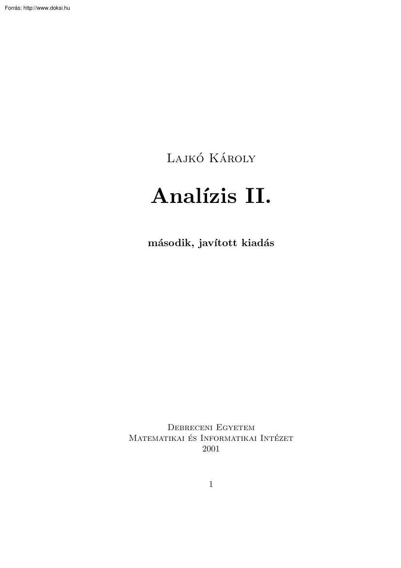 Lajkó Károly - Analízis II