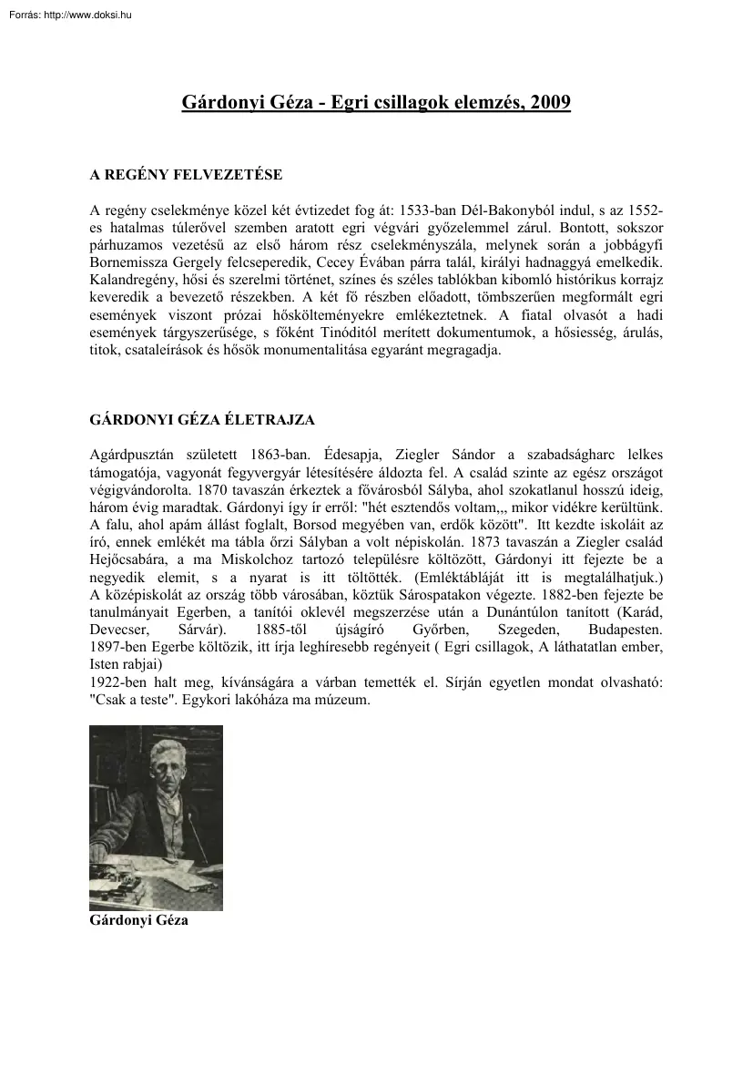 Gárdonyi Géza - Egri csillagok elemzés, 2009