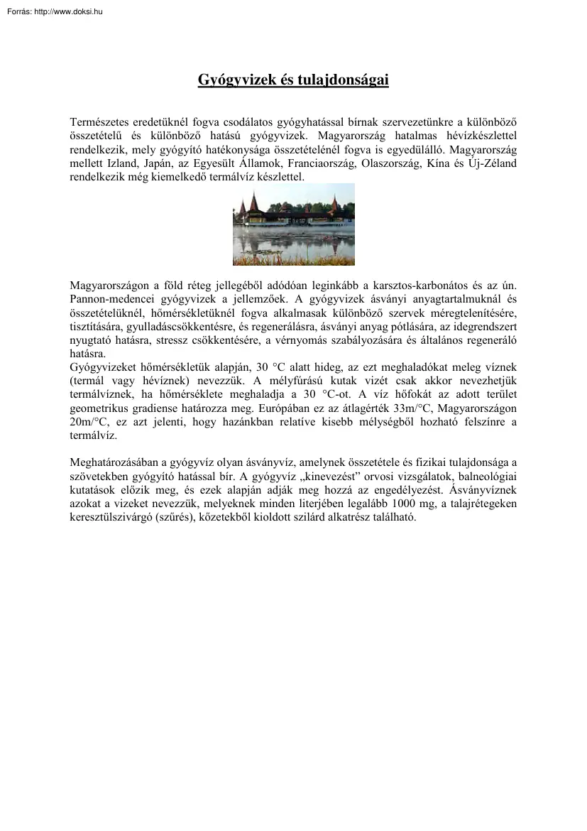 Gyógyvizek és tulajdonságaik