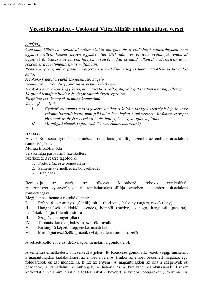 Vécsei Bernadett - Csokonai Vitéz Mihály rokokó stílusú versei