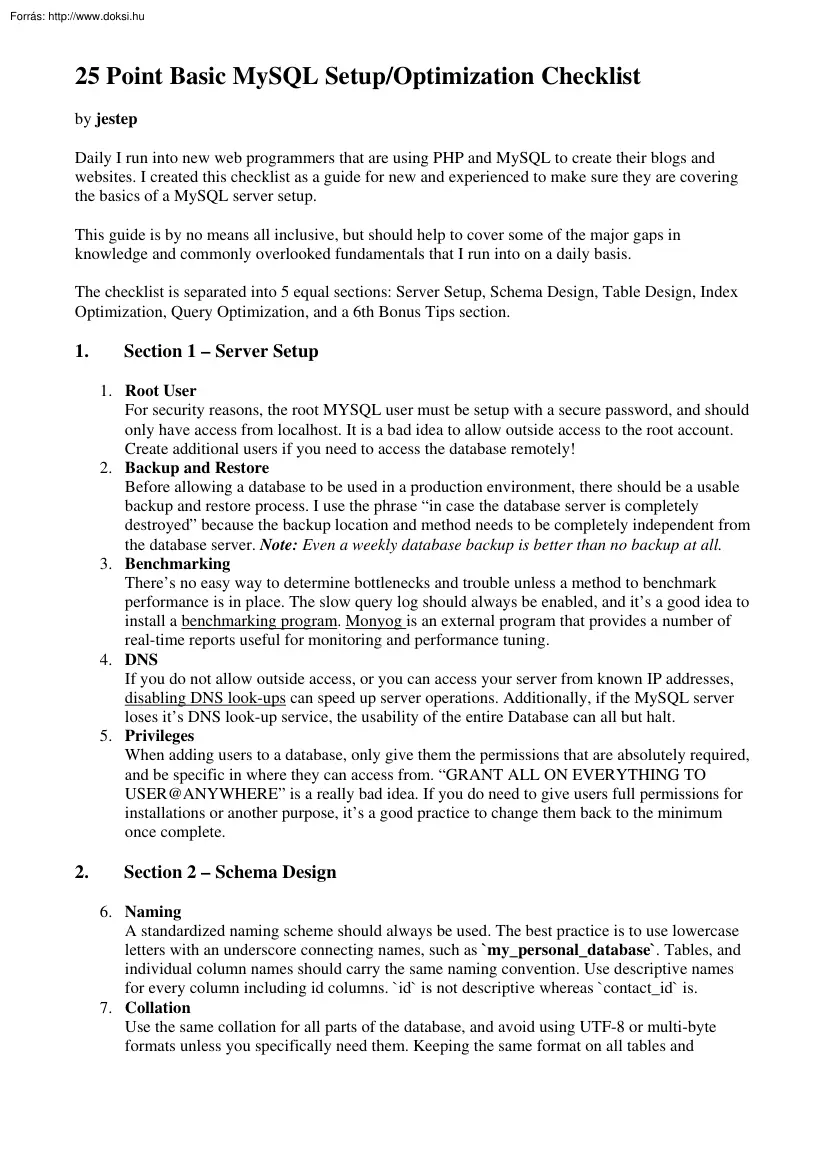 25 point basic MySQL setup, optimization checklist