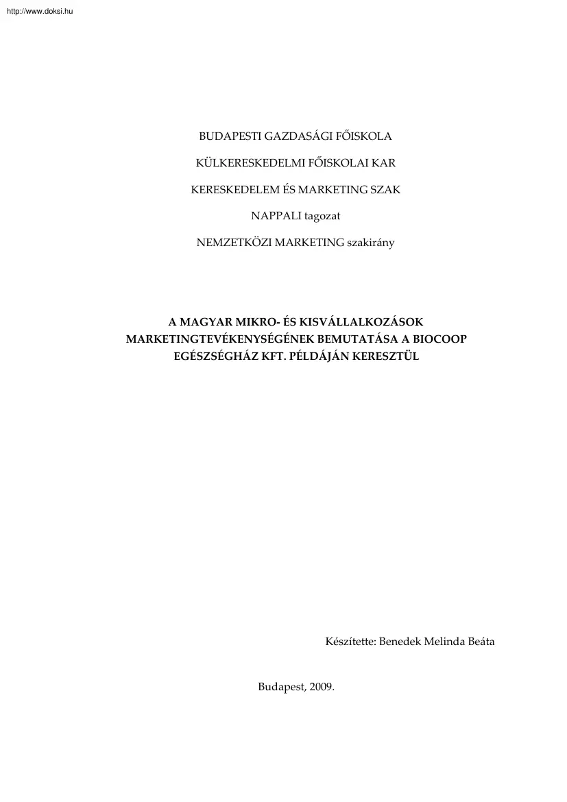 Benedek Melinda Beáta - A Magyar mikro- és kisvállalkozások marketingtevékenységének