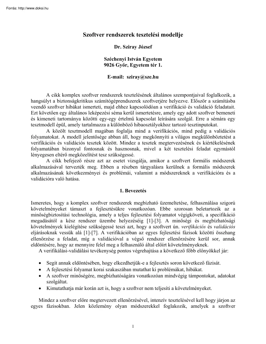 Dr. Sziray József - Szoftver rendszerek tesztelési modellje