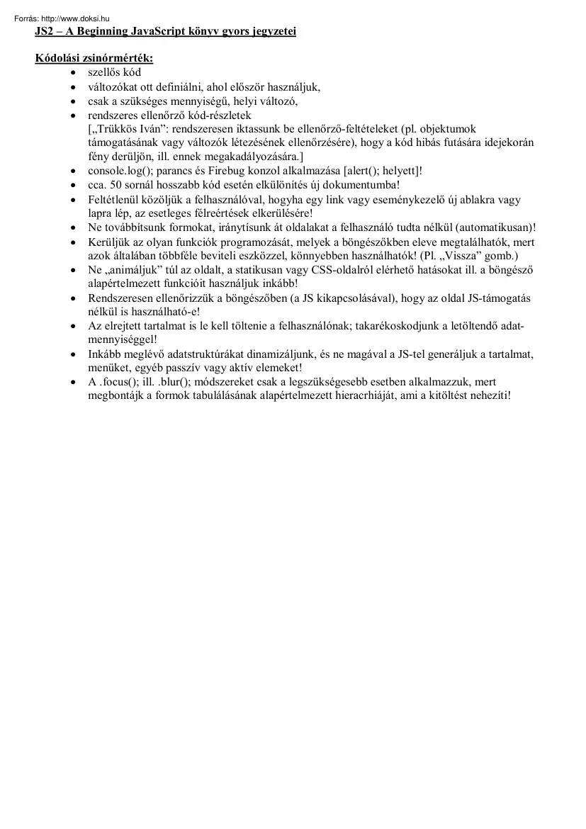 JS2, A beginning JavaScript könyv gyors jegyzetei