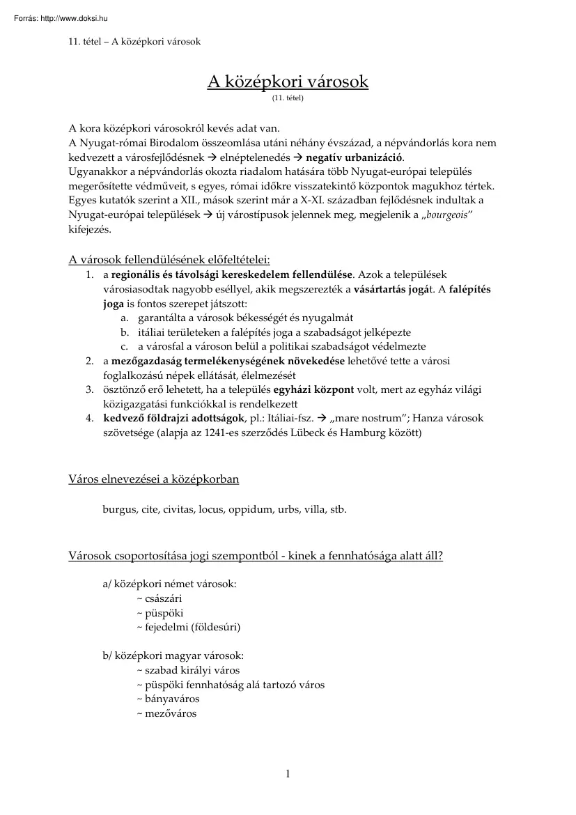 A középkori városokról röviden