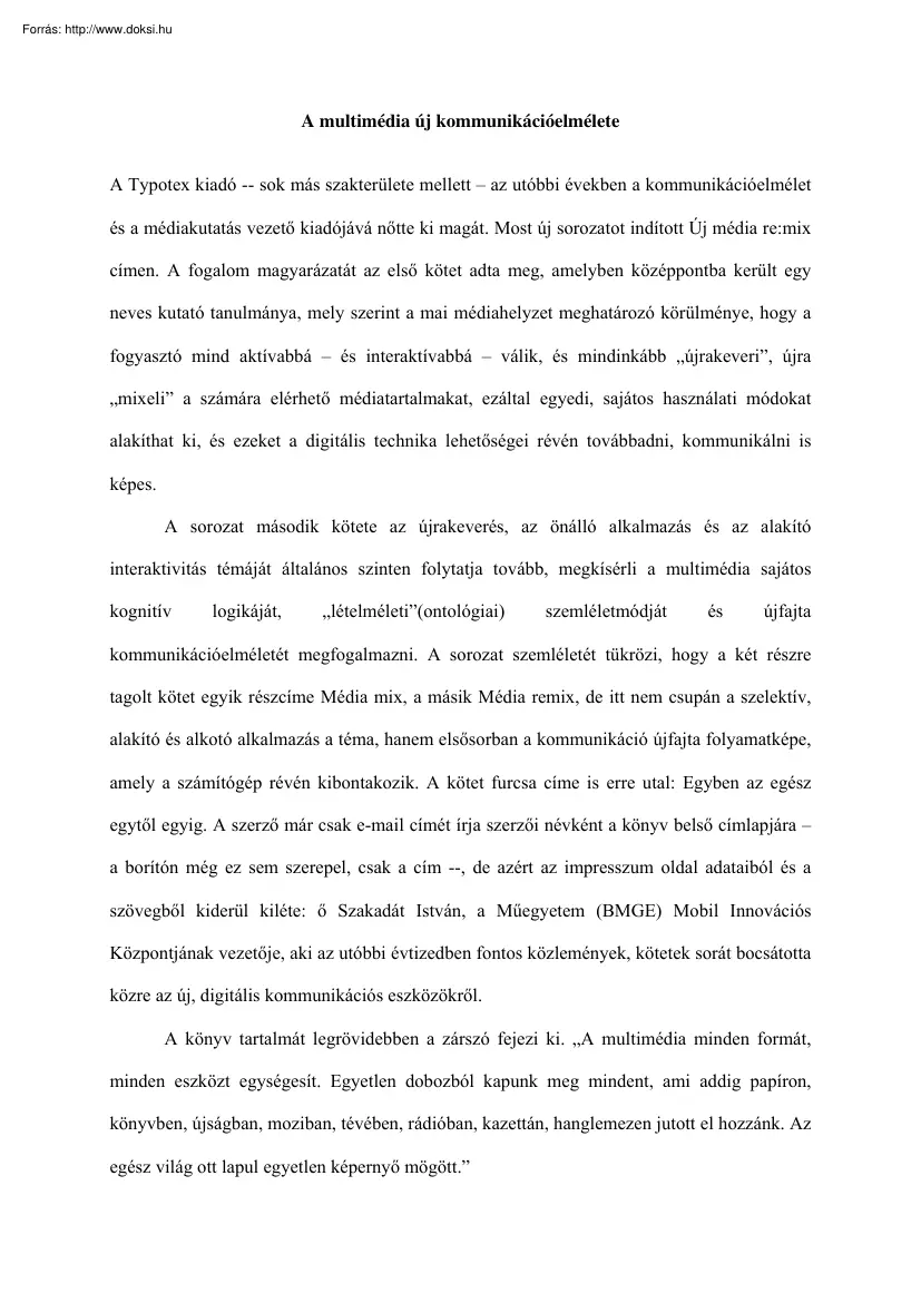 Buda Béla - A multimédia új kommunikációelmélete