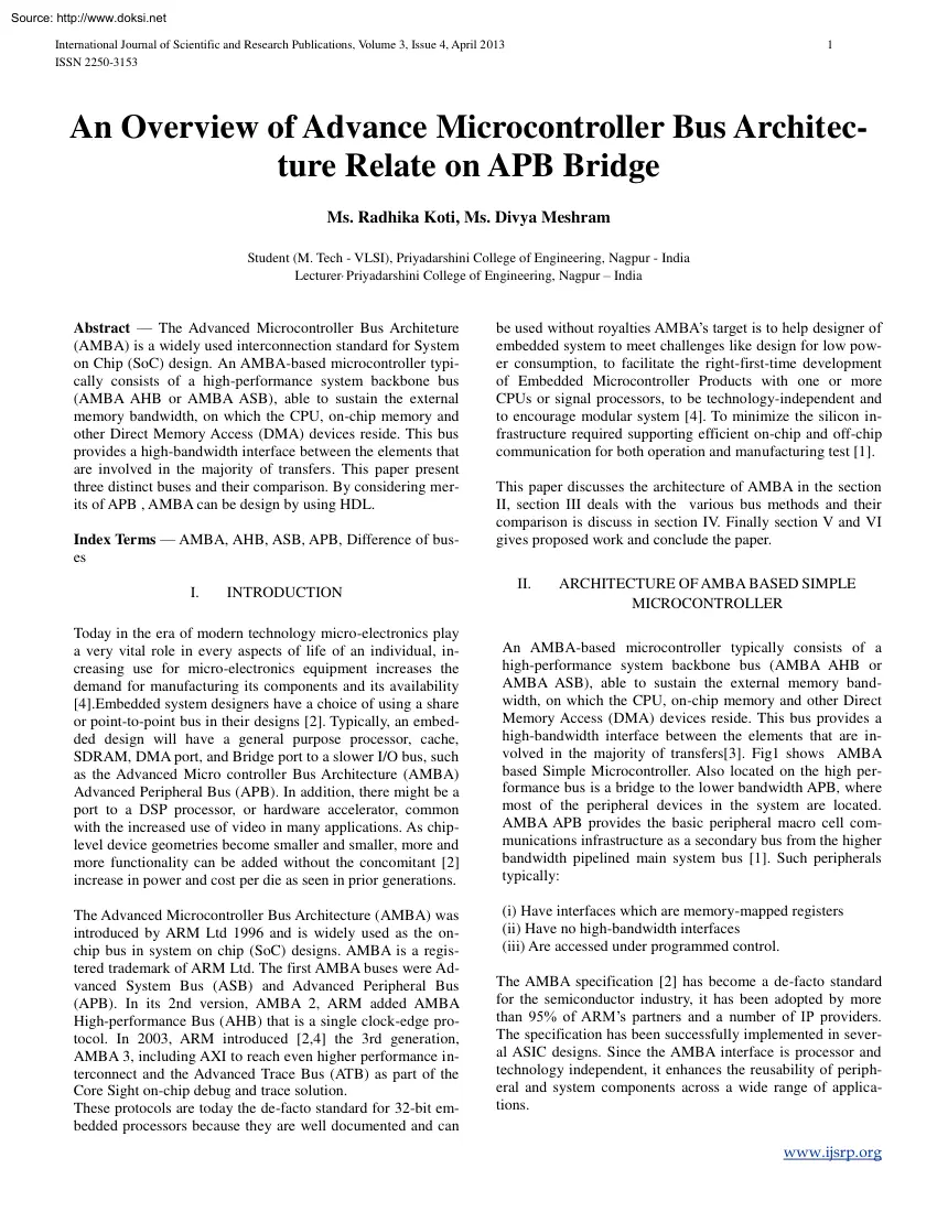 Ms. Radhika-Ms. Divya - An Overview of Advance Microcontroller Bus Architecture Relate on APB