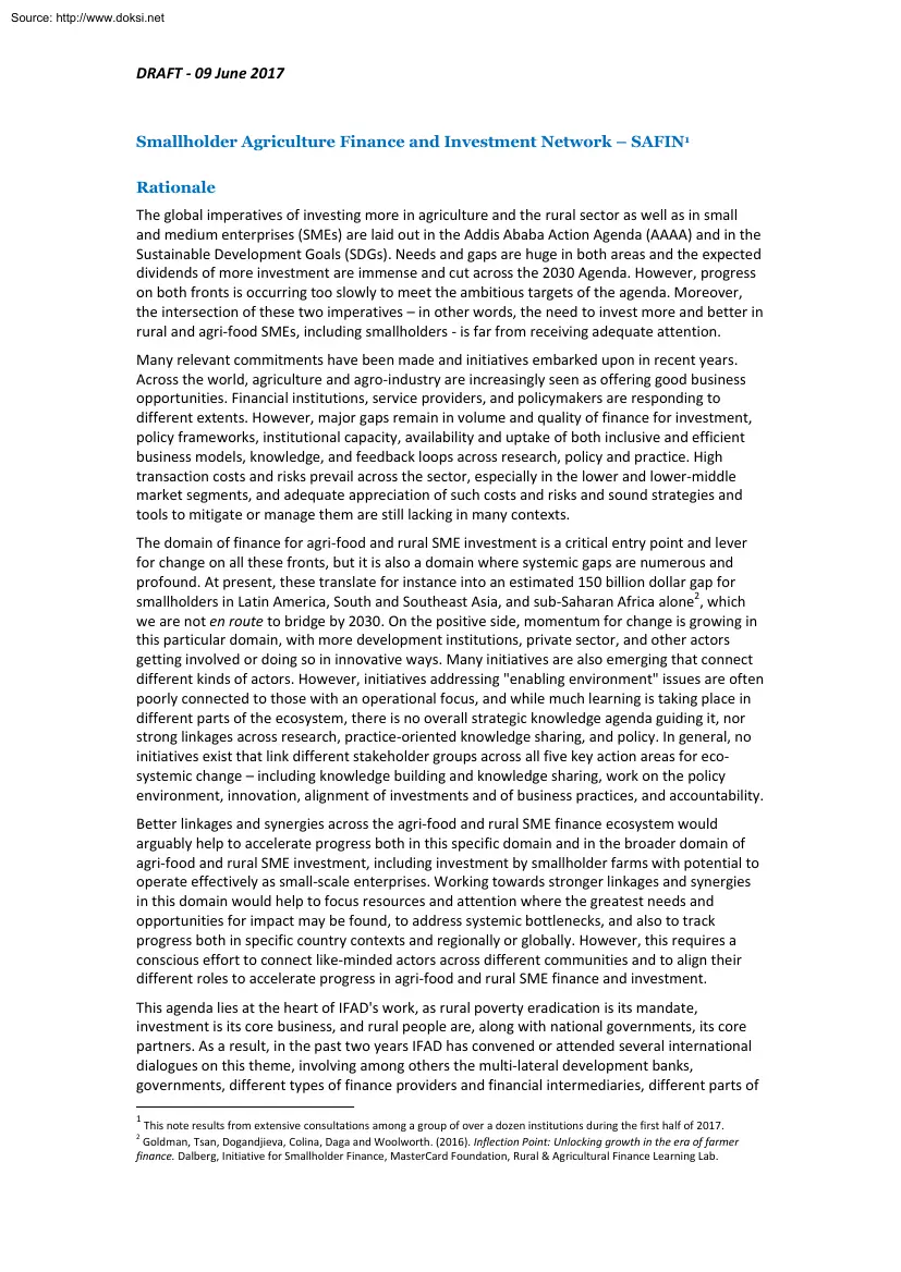 Smallholder Agriculture Finance and Investment Network
