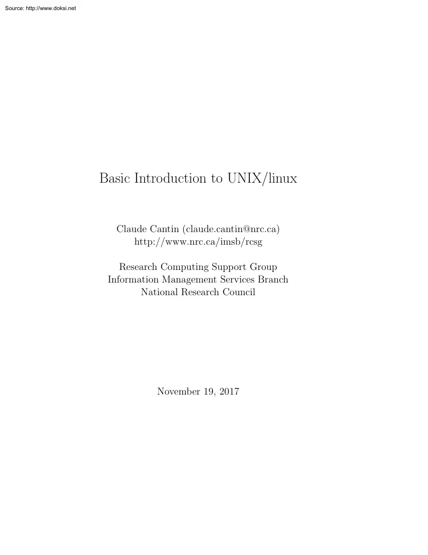 Claude Cantin - Basic Introduction to UNIX, Linux