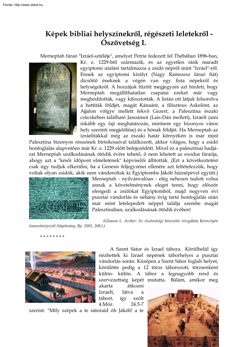 Képek bibliai helyszínekről, régészeti leletekről, Ószövetség I