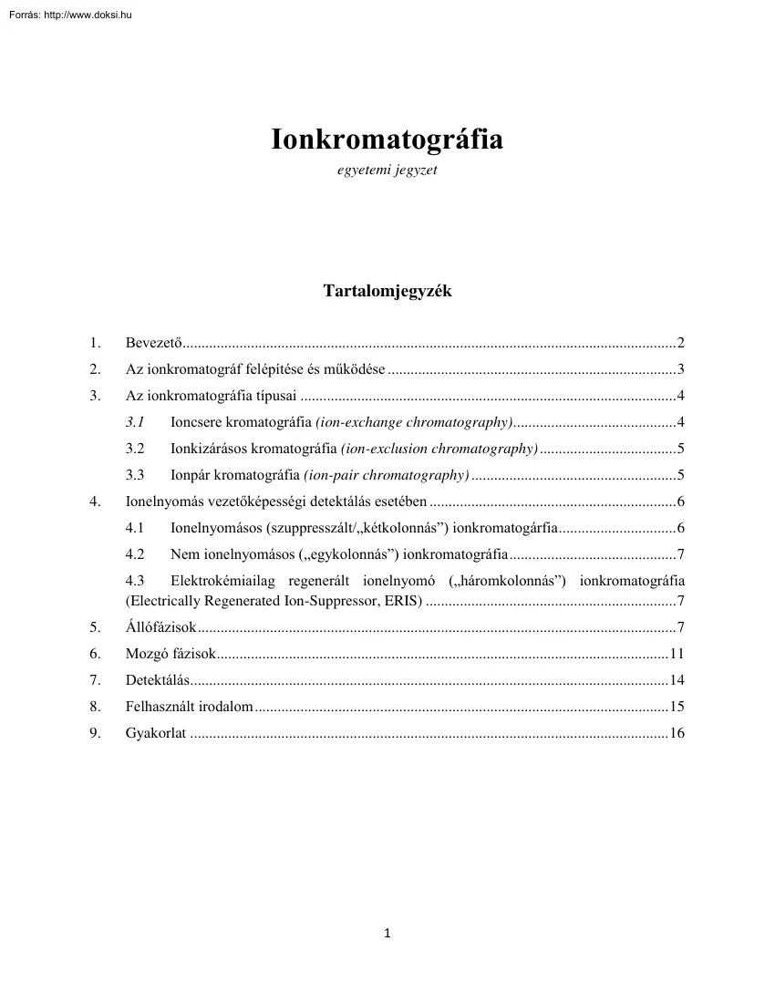 Ionkromatográfia egyetemi jegyzet