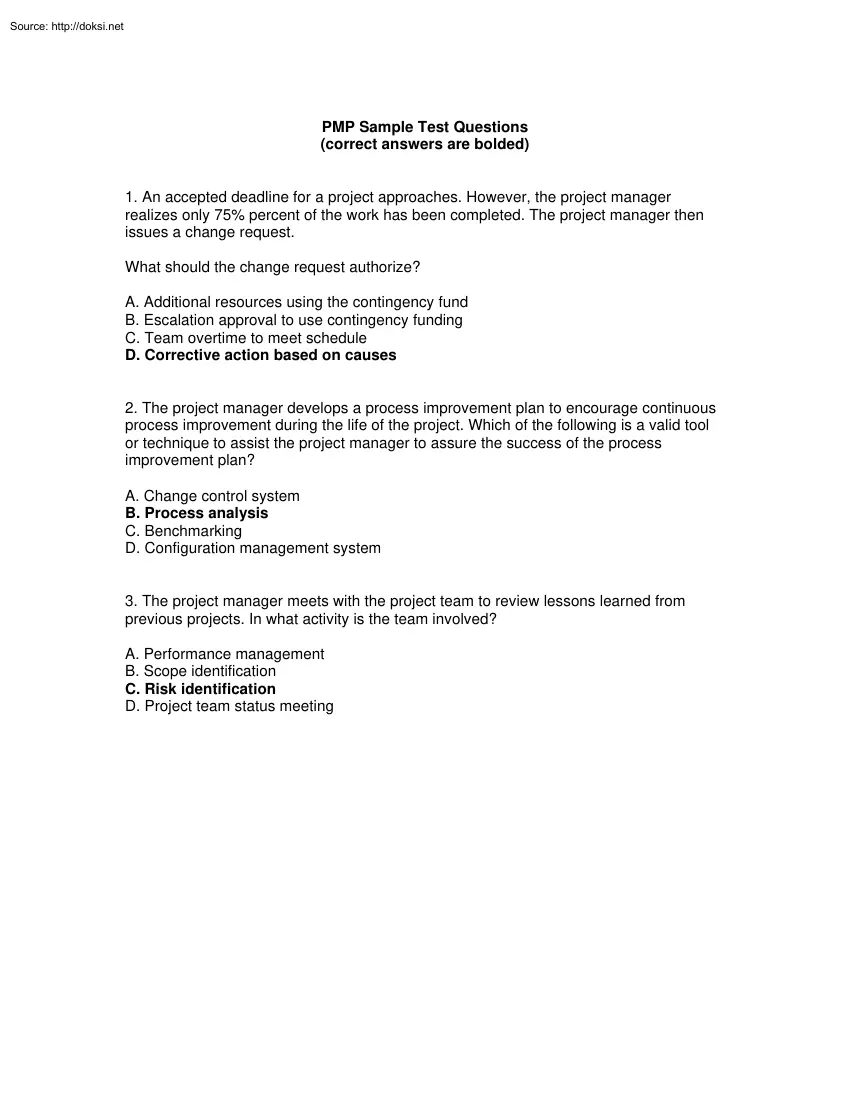 PMP Sample Test Questions