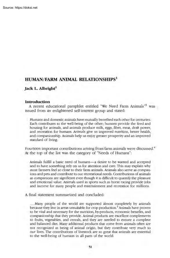 Jack L. Albright - Human Farm Animal Relationships