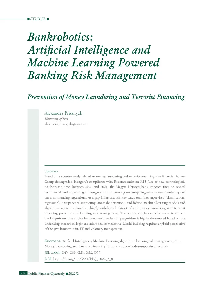 Alexandra Prisznyák - Bankrobotics, Artificial Intelligence and Machine Learning Powered Banking