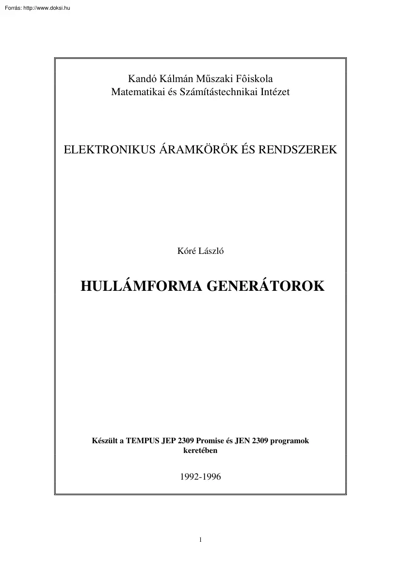 Kóré László - Hullámforma generátorok I