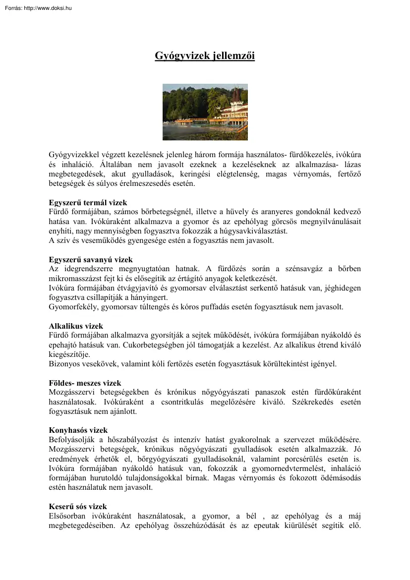 Gyógyvizek jellemzői