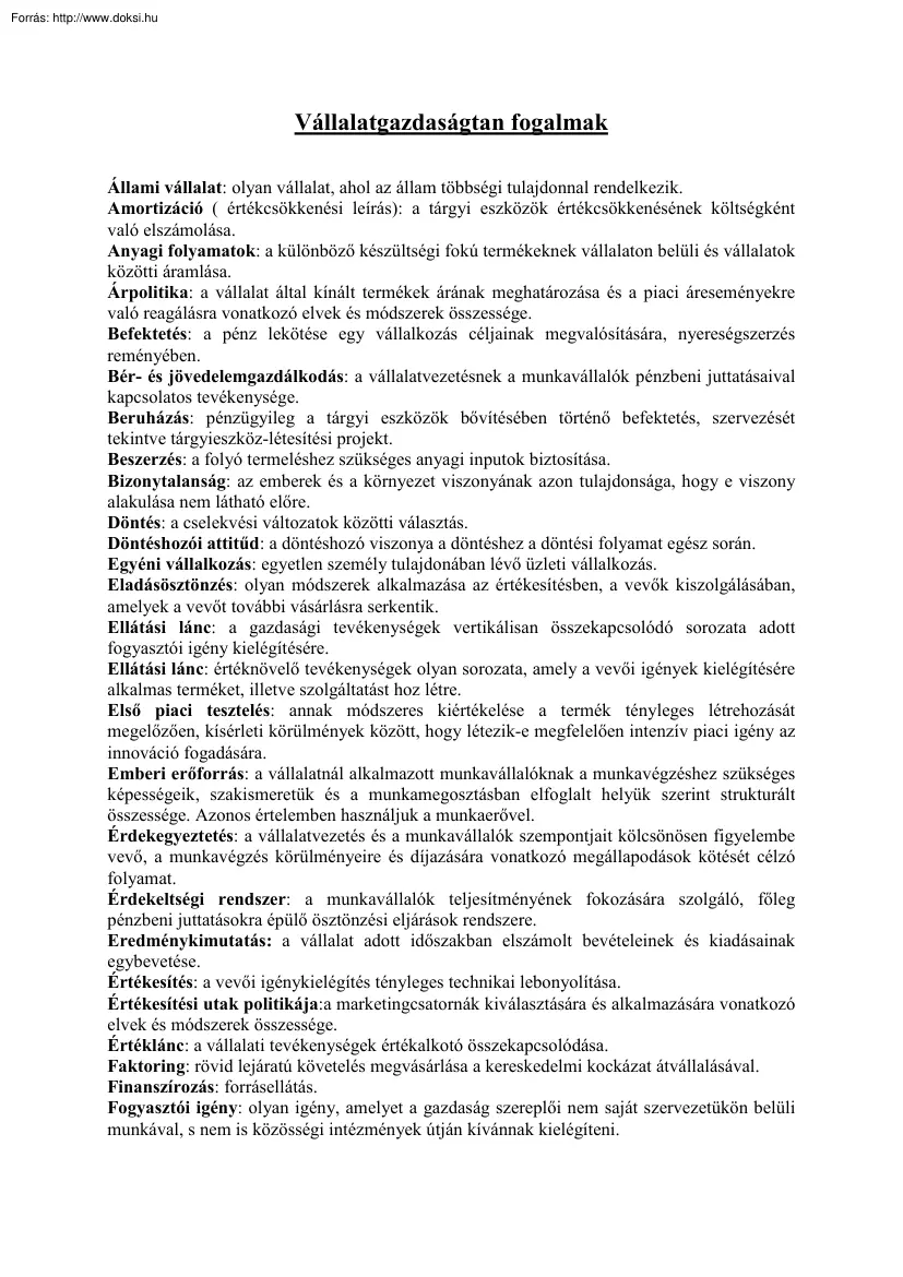 Vállalatgazdaságtan fogalmak