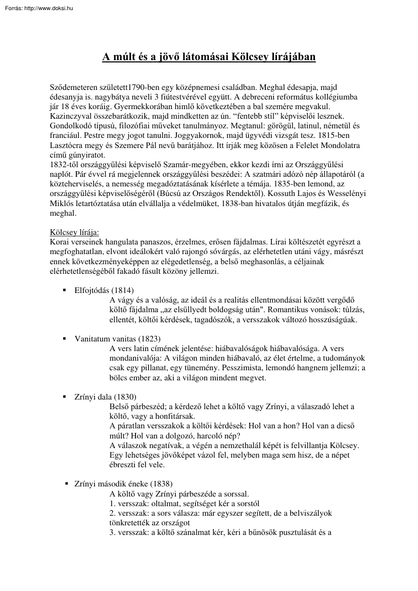 A múlt és a jövő látomásai Kölcsey lírájában