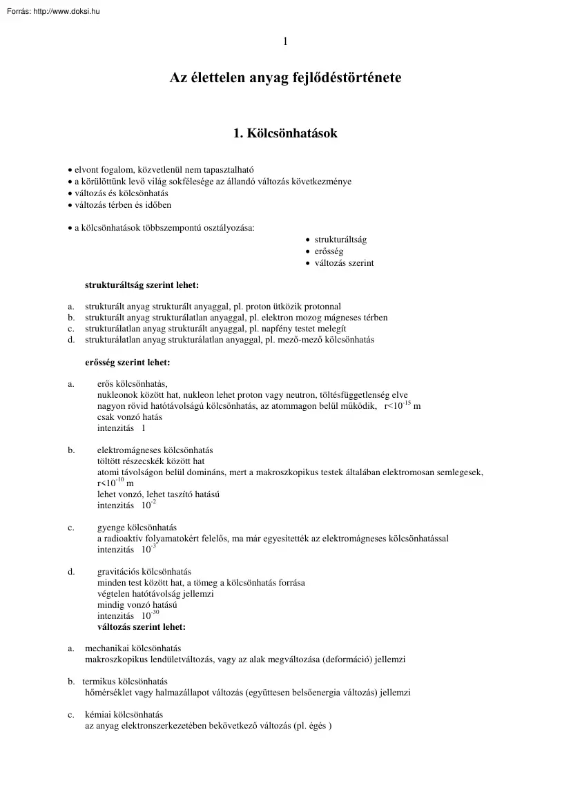 Az élettelen anyag fejlődéstörténetéről
