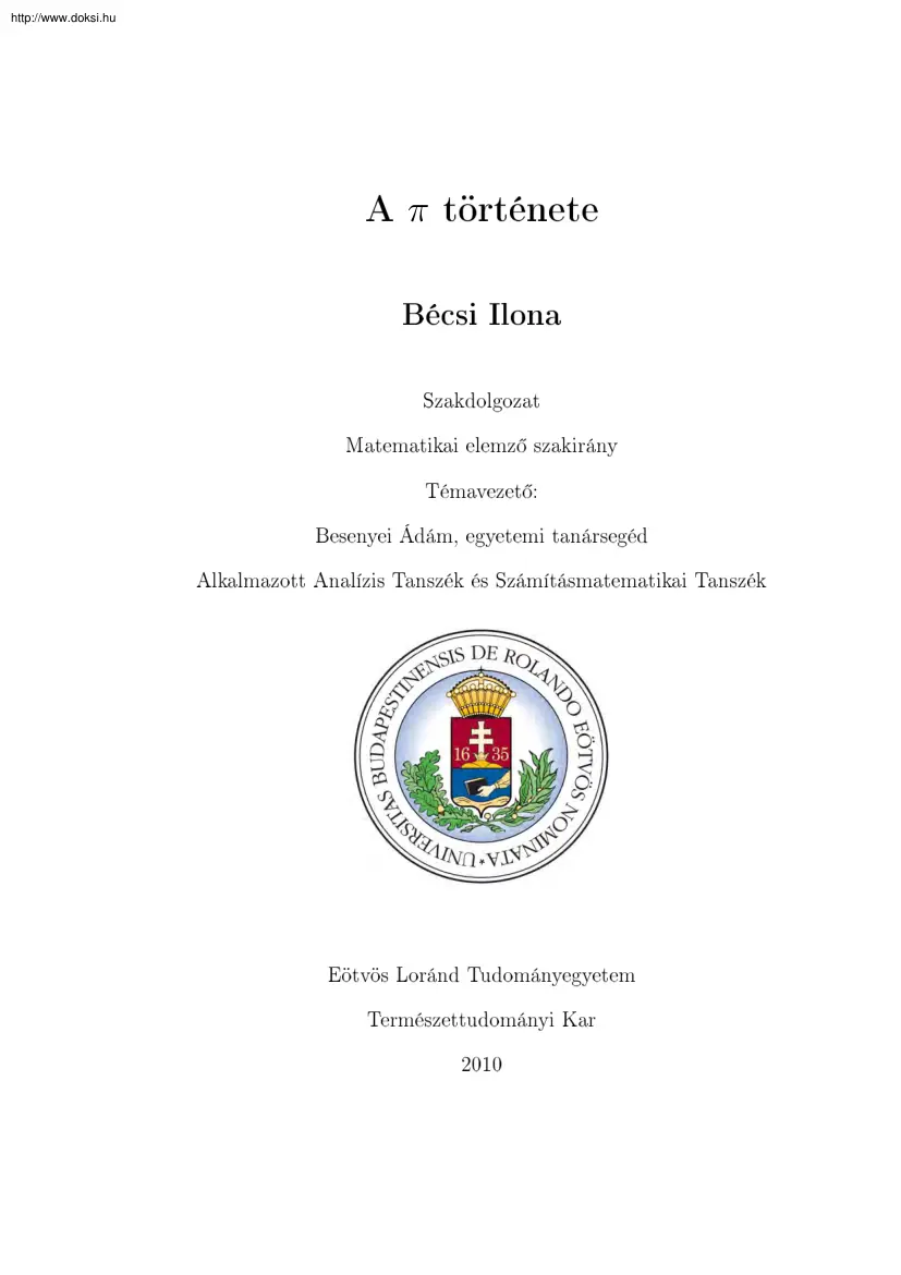 Bécsi Ilona - A pi története, diplomamunka