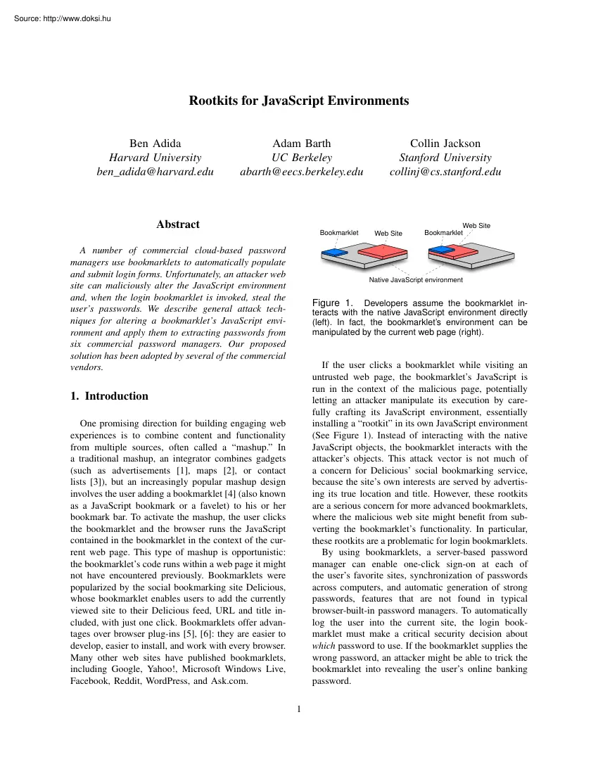 Adida-Barth-Jackson - Rootkits for JavaScript environments