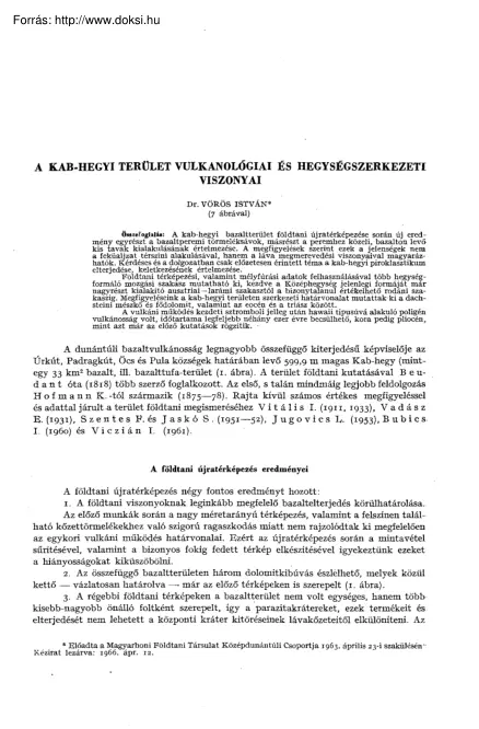Dr. Vörös István - A Kab-hegyi terület vulkanológiai és hegységszerkezeti viszonyai