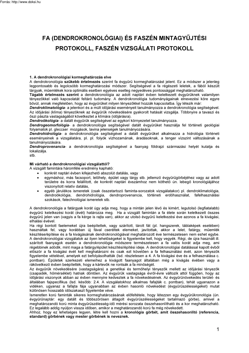 Fa és faszén mintagyűjtési protokoll