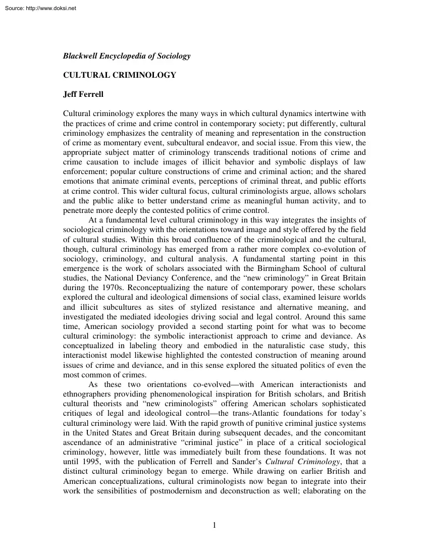 Jeff Ferrell - Cultural Criminology
