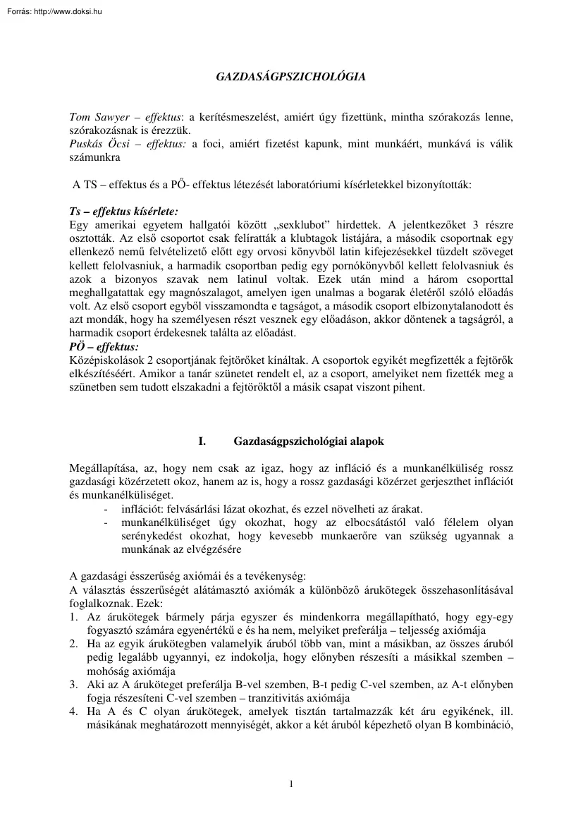 Gazdaságpszichológia, 2001