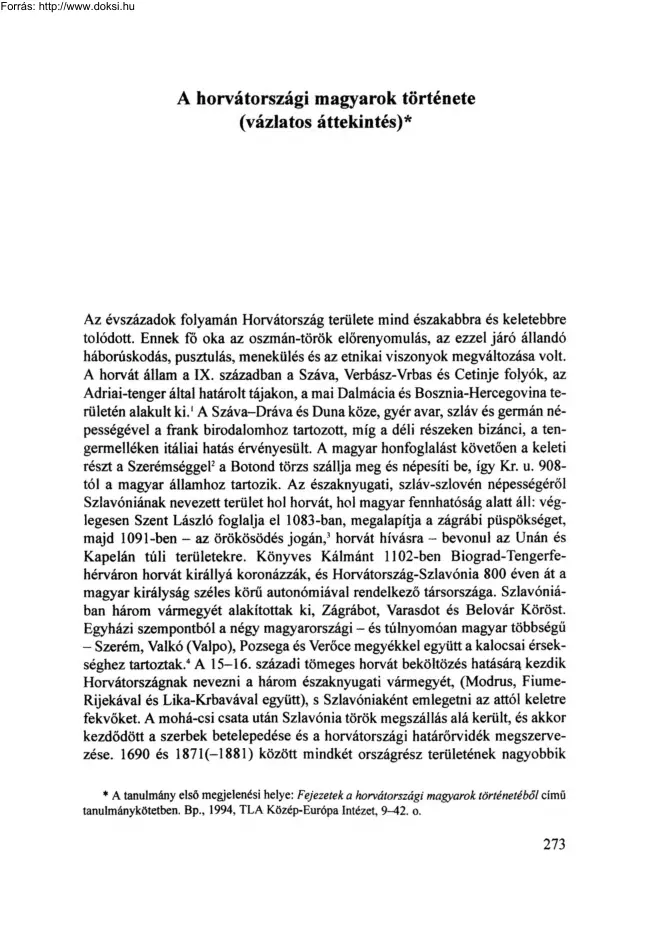 A horvátországi magyarok története, vázlatos áttekintés