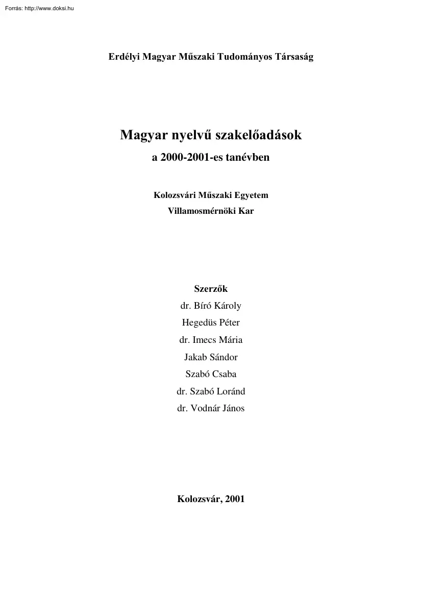 Kolozsvári Műszaki Egyetem - Villamosságtani szakelőadások