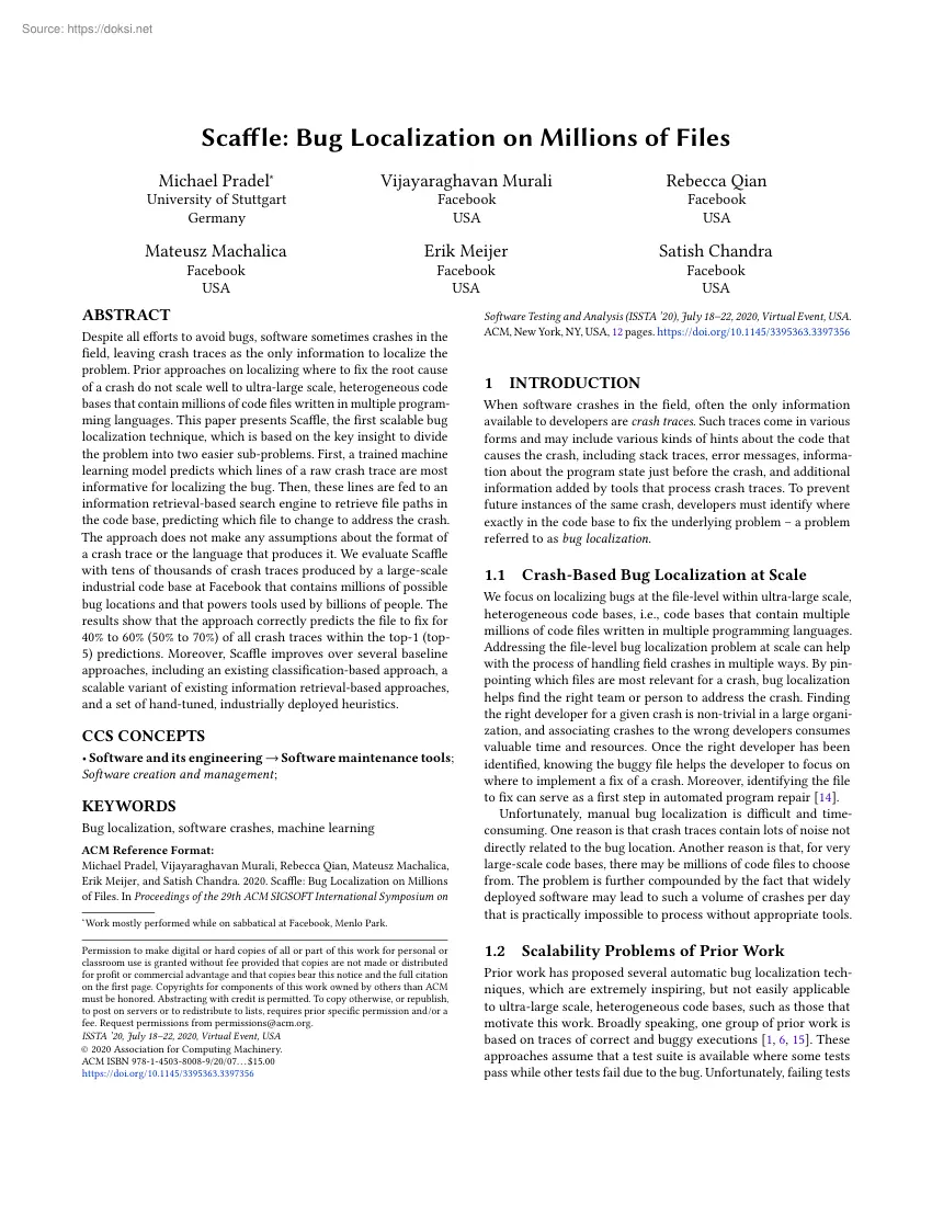 Scaffle, Bug Localization on Millions of Files