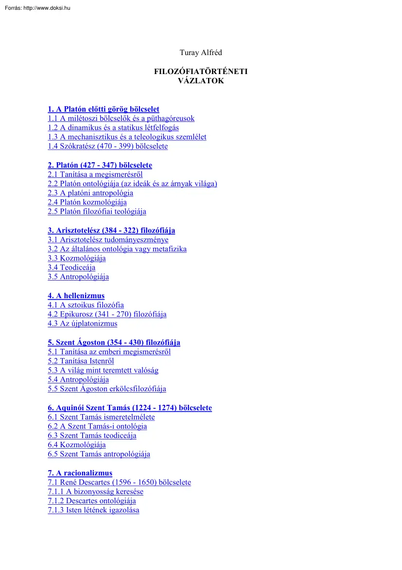 Turay Alfréd - Filozófiatörténeti vázlatok