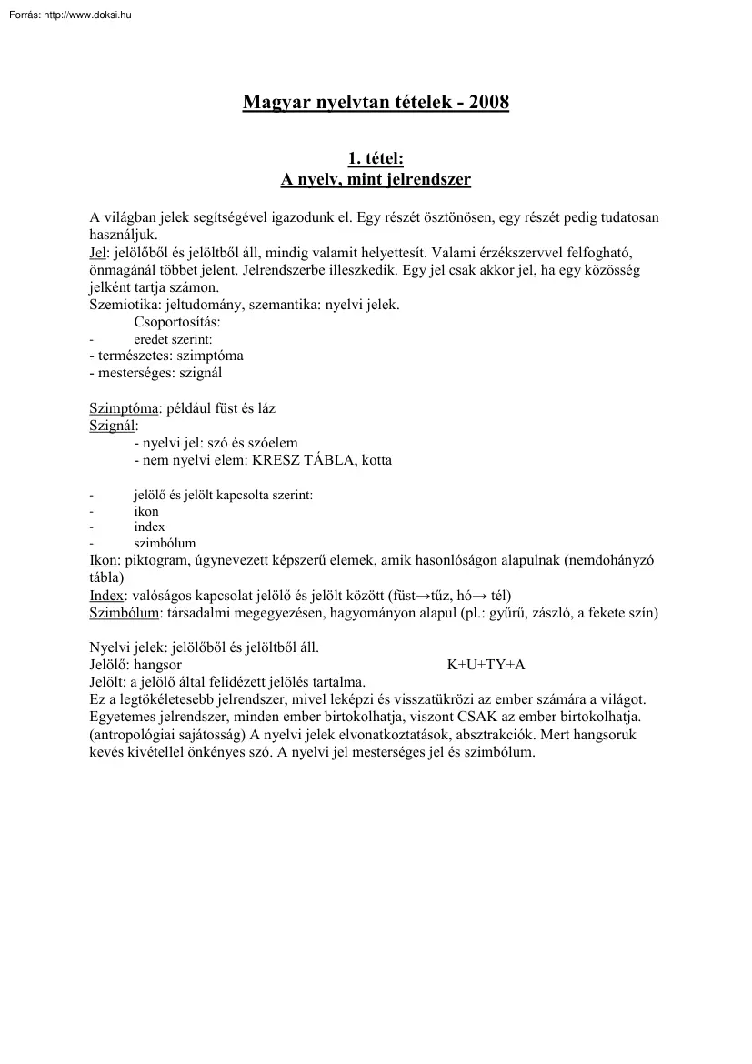 Magyar nyelvtan érettségi tételek, 2008