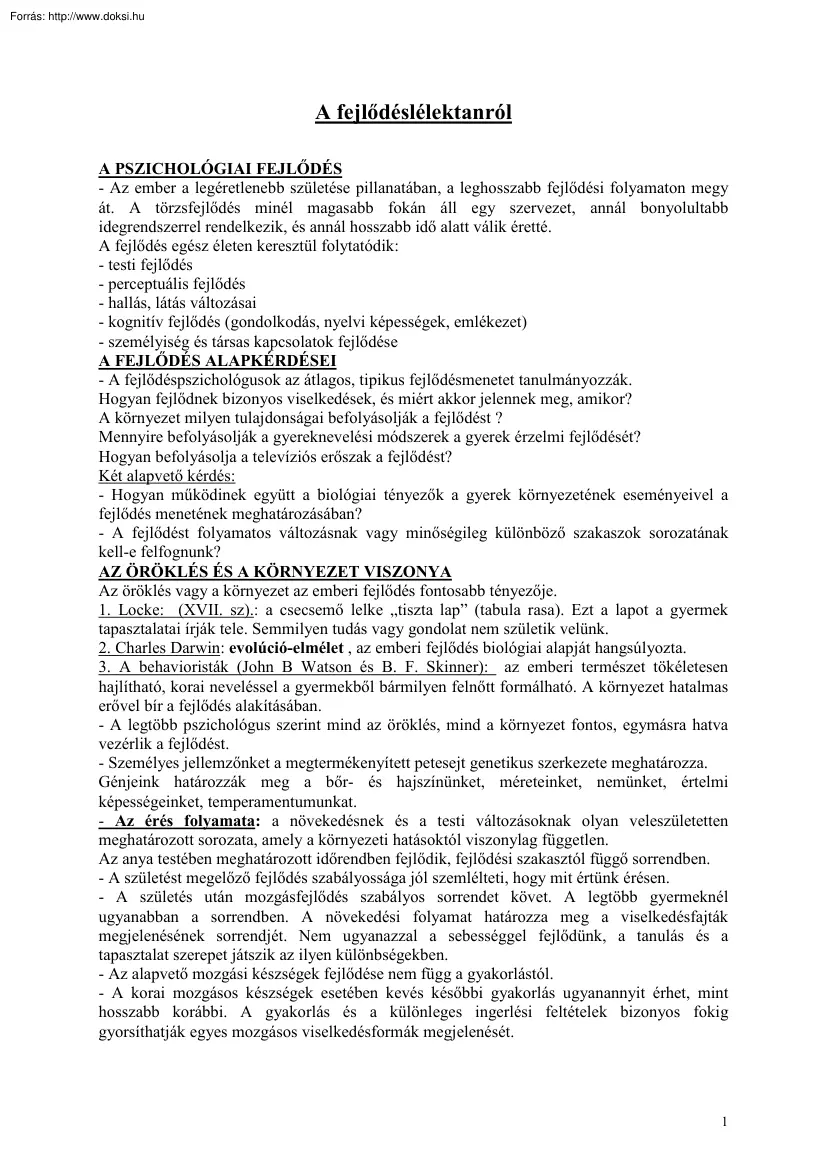 A fejlődéslélektanról II
