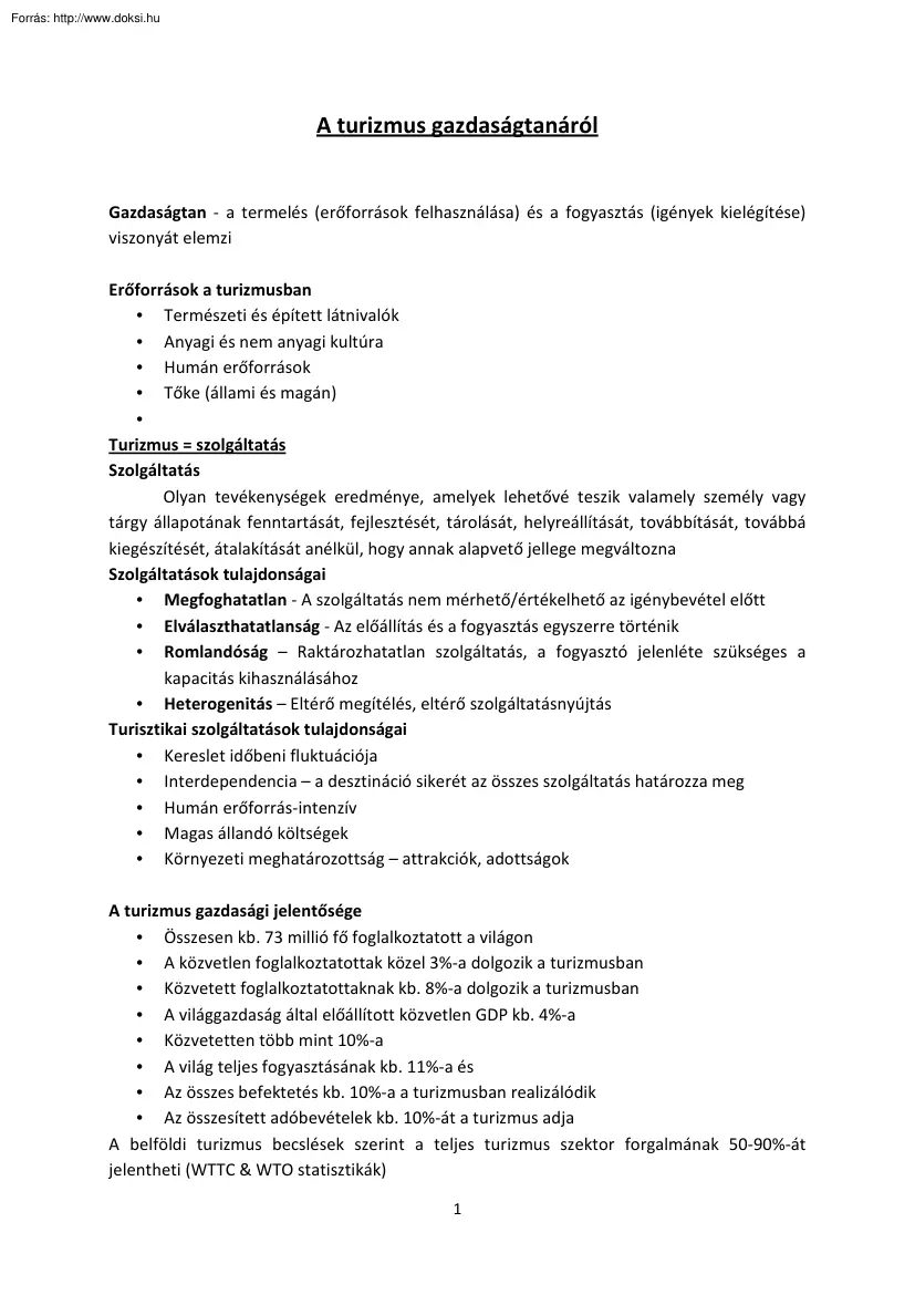 A turizmus gazdaságtanáról