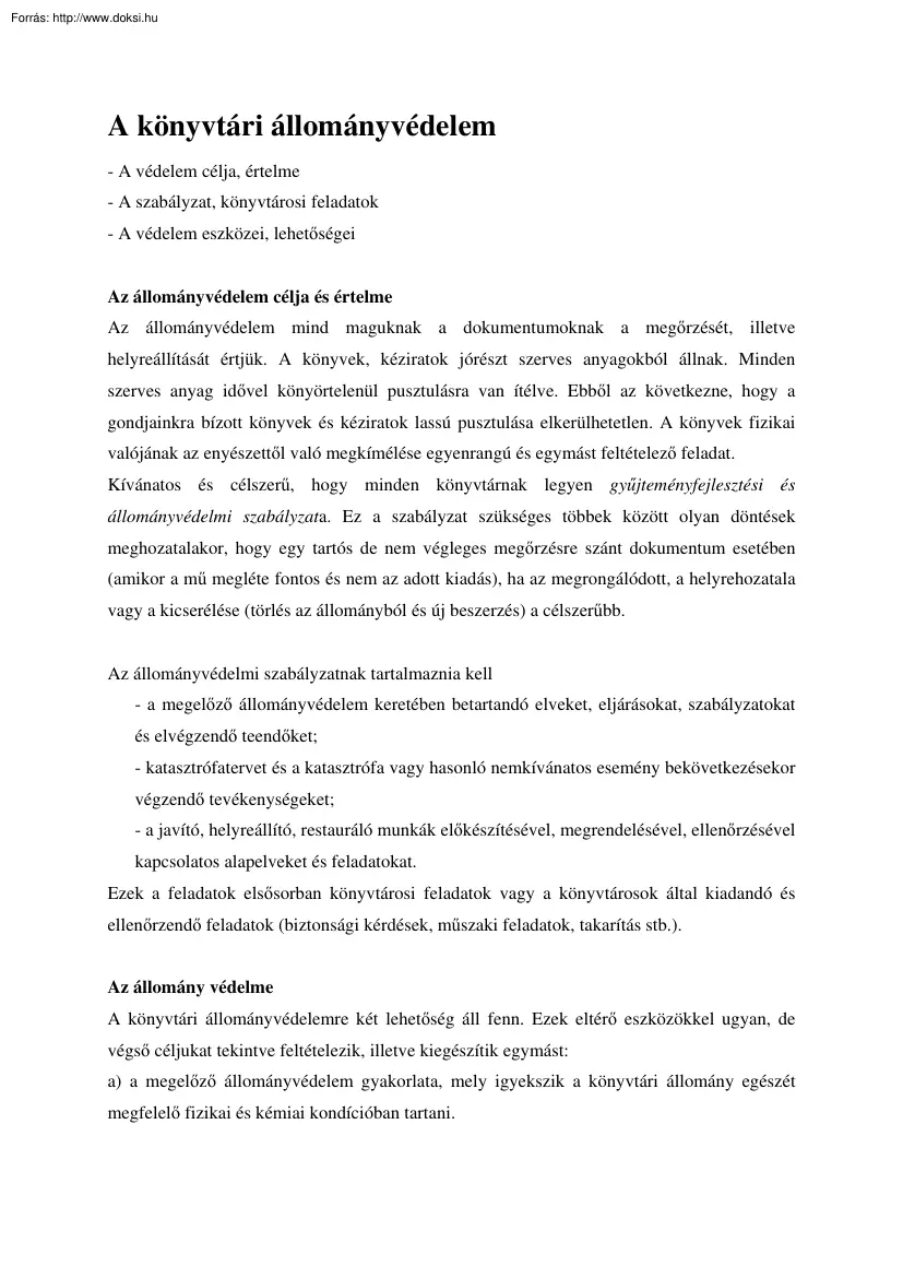 A könyvtári állományvédelem, házidolgozat